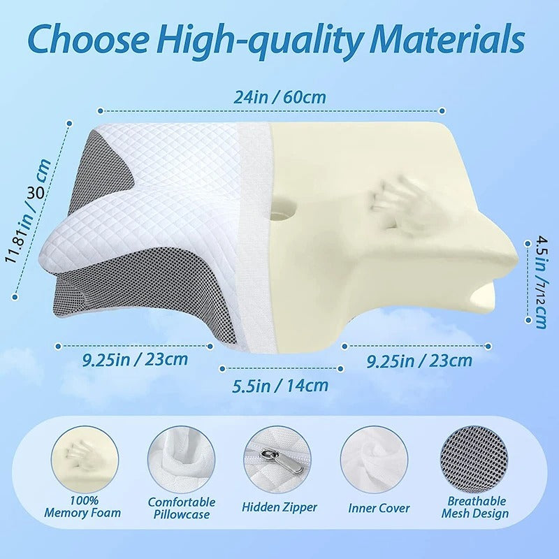 2-in-1 Memory Foam Cervical Neck Pillow – Ergonomic Orthopedic Contour Support