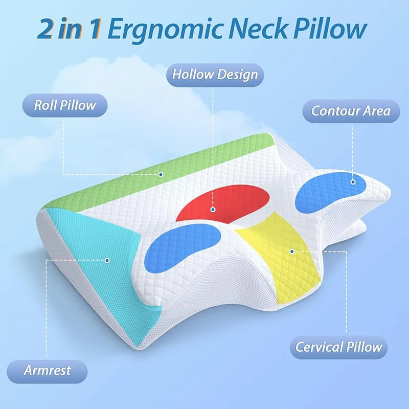 2-in-1 Memory Foam Cervical Neck Pillow – Ergonomic Orthopedic Contour Support