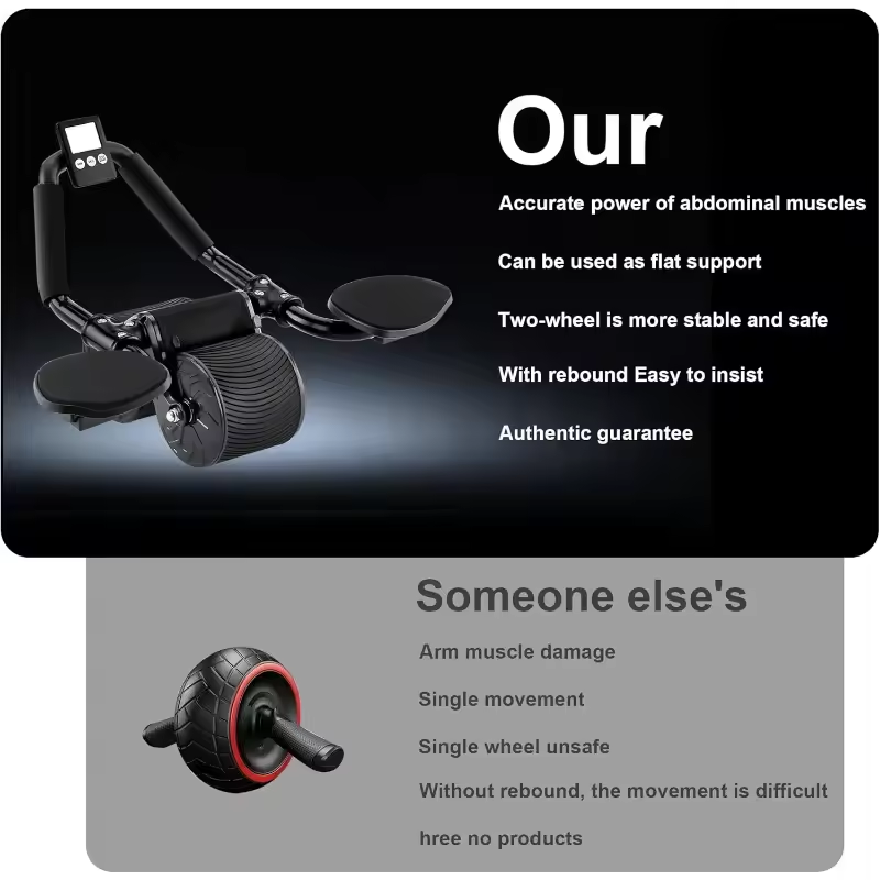 🔥 Timed Ab Wheel Roller – Auto Rebound Core Trainer with Elbow Support